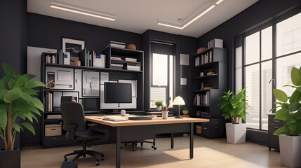 modern boss office, VIP office furniture, modern office chairs, table, lamp and computer, modern office interior