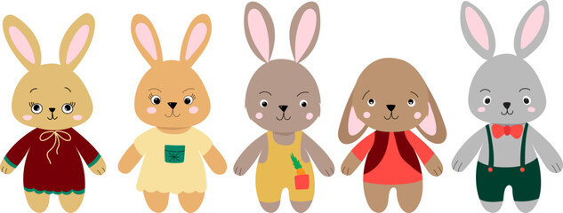 rabbits cartoon in flat style vector