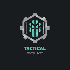 Futuristic Sci Fi Hud Futuristic Military Frame Logo Tactical Squad Icon Element Metallic Scull Hexagon Mechanical Gray Vector Design