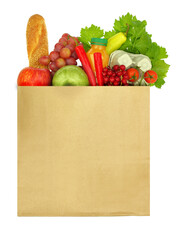 Fresh healthy groceries in a paper bag isolated on white transparent background, PNG 
