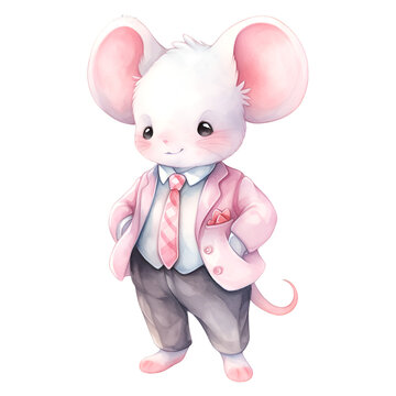 Illustration of a cute mister mouse in a suit. Generative AI, png image