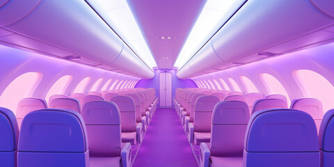 interior of a luxury airplane with purple lights