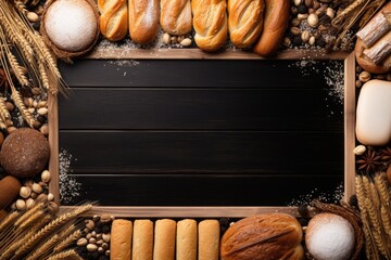 Frame of bread products - obrazy, fototapety, plakaty