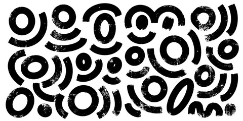 Collection of black squiggle bold lines and brush drawn doodles. Hand drawn abctract organic shapes. Childish scribble lines, organic irregular circular vector strokes. Abstract elements.