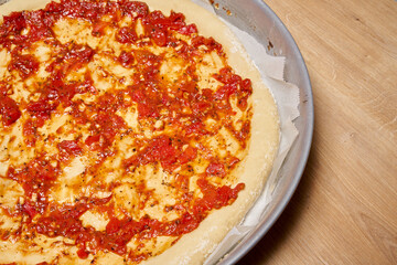 Homemade organic Italian pizza on table.