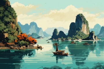 Halong Bay in Vietnam Illustration - 632962342