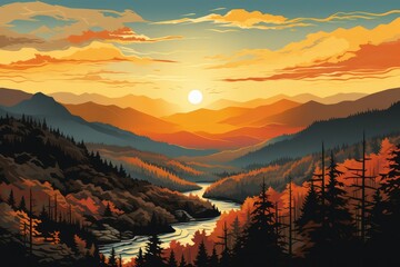 Great Smoky Mountains in North Carolina Illustration