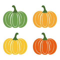 Pumpkin of various shapes and colors. Thanks giving and Halloween Elements, vector illustration.