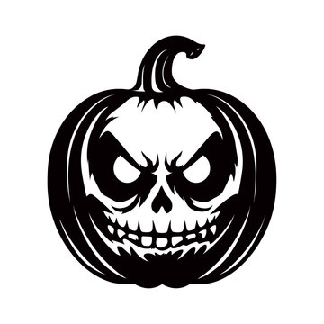 An illustration of a Halloween pumpkin carved with a face on it in a vintage retro woodcut style, isolated on white background, vector illustration.