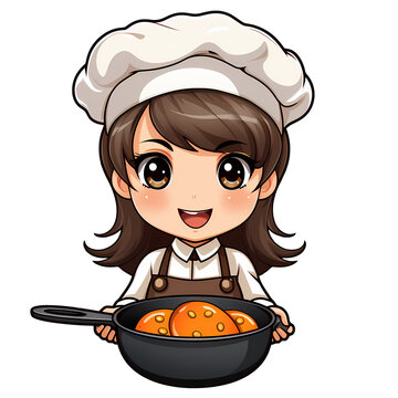 Cute Chef Cooking Food Clipart Illustration