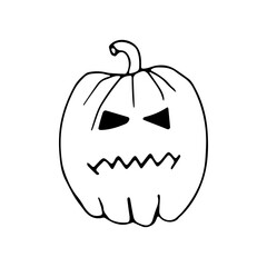 Halloween pumpkin in doodle style on an isolated white background.