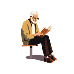 Obraz na płótnie Canvas old man reading book vector flat minimalistic isolated illustration