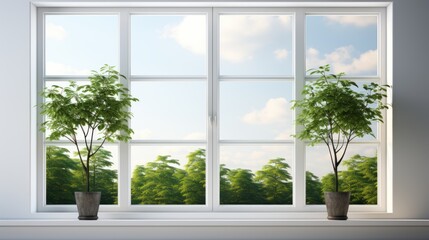 window with green grass and sky, ai generative
