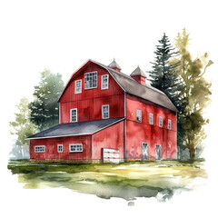 Red Farm Barn Watercolor Clipart, Farmhouse clipart, Barn Bundle, House watercolor clipart, Farmers house, Farmers Clipart made with AI generative technology