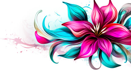 Floral art collage with modern exotic and retro-style colors and shapes. For wall art, covers, interior decoration, and backgrounds.