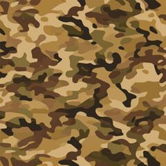 Camouflage seamless pattern. Trendy style camo, repeat print. Vector illustration. Khaki texture, perfect for military army design.