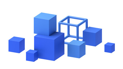Blue cubes, 3d render