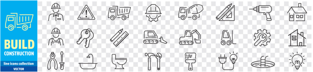 Construction Build line icons collection Vector illustration - obrazy, fototapety, plakaty