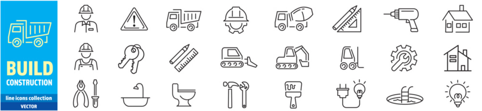 Construction Build line icons collection Vector illustration