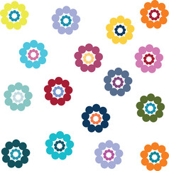 Colorful of flowers circle ethnic patterns on white background.