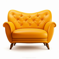 Club Chair in Soft Vibrant Pink Woven Fabric Isolated on White. Mid Back Armchair with Tufted Button Accents Solid Fir Wood Legs in Black. Interior Furniture. Modern Upholstered Cushy Lounge Arm Chair