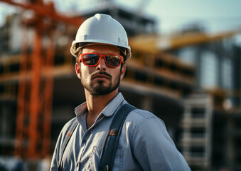 Photo male construction site engineer with a helmet.