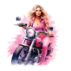 Fototapeta na wymiar A beautiful girl riding a motorcycle watercolor paint vector ilustration