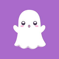 Obraz premium Cute funny ghost cartoon vector illustration. Childish spooky boo halloween characters for kids.