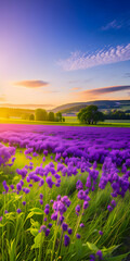 Fototapeta premium sunrise with a meadow of vibrant purple Phacelia flowers in full bloom 