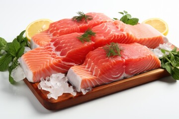 salmon fillet,salmon steak with lemon, ai generative