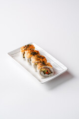 sushi is a Japanese dish of prepared vinegared rice, usually with some sugar and salt, accompanied by a variety of ingredients such as seafood, often raw and vegetables.