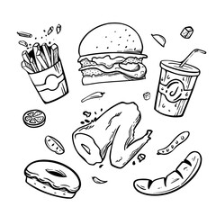 Junk Food Doodle Set Line Art	