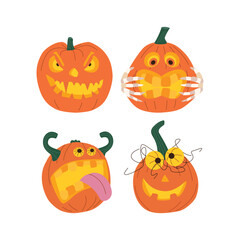 Set of Halloween pumpkins, autumn holiday. A pumpkin with a carved smile.