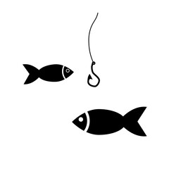 Fishing icon. Fishing a fish with hook lure. Pictogram
