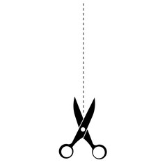 Scissors and dashed line sign illustration.