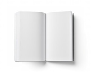 Blank opened book mockup, top view, isolated on white background. 