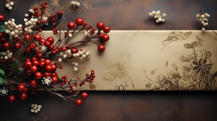 background with branches and berries. vintage style. 
