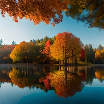 autumn trees reflected in water aui generated