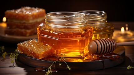 Jar of pure honey with honey dipper isolated on white background generative ai - obrazy, fototapety, plakaty
