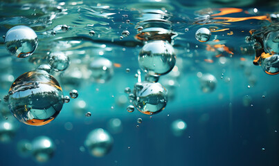 Texture background of water, bubbles in the water.