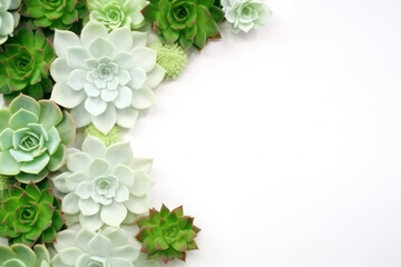 Background with copy space on the right, succulents on a white background. AI generative.