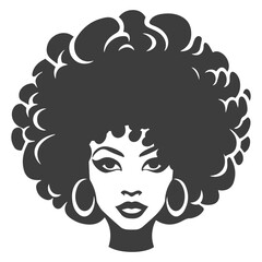 African pretty woman with afro and bun hairstyle Portrait. Silhouette on transparent background. PNG and SVG afro girl.