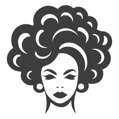 African pretty woman with afro and bun hairstyle Portrait. Silhouette on transparent background. PNG and SVG afro girl.