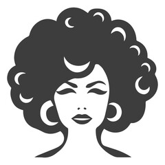 African pretty woman with afro and bun hairstyle Portrait. Silhouette on transparent background. PNG and SVG afro girl.