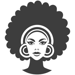 African pretty woman with afro and bun hairstyle Portrait. Silhouette on transparent background. PNG and SVG afro girl.