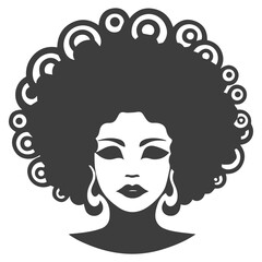 African pretty woman with afro and bun hairstyle Portrait. Silhouette on transparent background. PNG and SVG afro girl.
