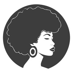 African pretty woman with afro and bun hairstyle Portrait. Silhouette on transparent background. PNG and SVG afro girl.