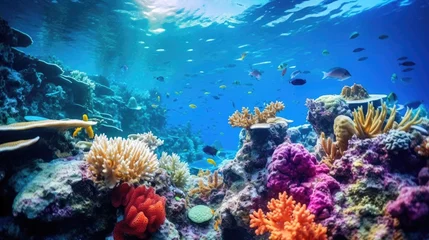 Rolgordijnen Ocean coral reef underwater. Sea world under water background. Beautiful view of sea life. Ecosystem. AI photography.. © Oksana Smyshliaeva