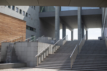 Modern architecture of Wroclaw - stairs and fountain