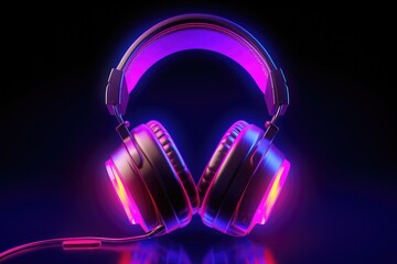 Fototapeta na wymiar Neon headphones background